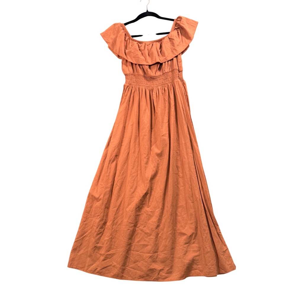 Old Navy Womens Orange Off‎ Shoulder Maxi Dress Boho Cottagecore Y2K Size M